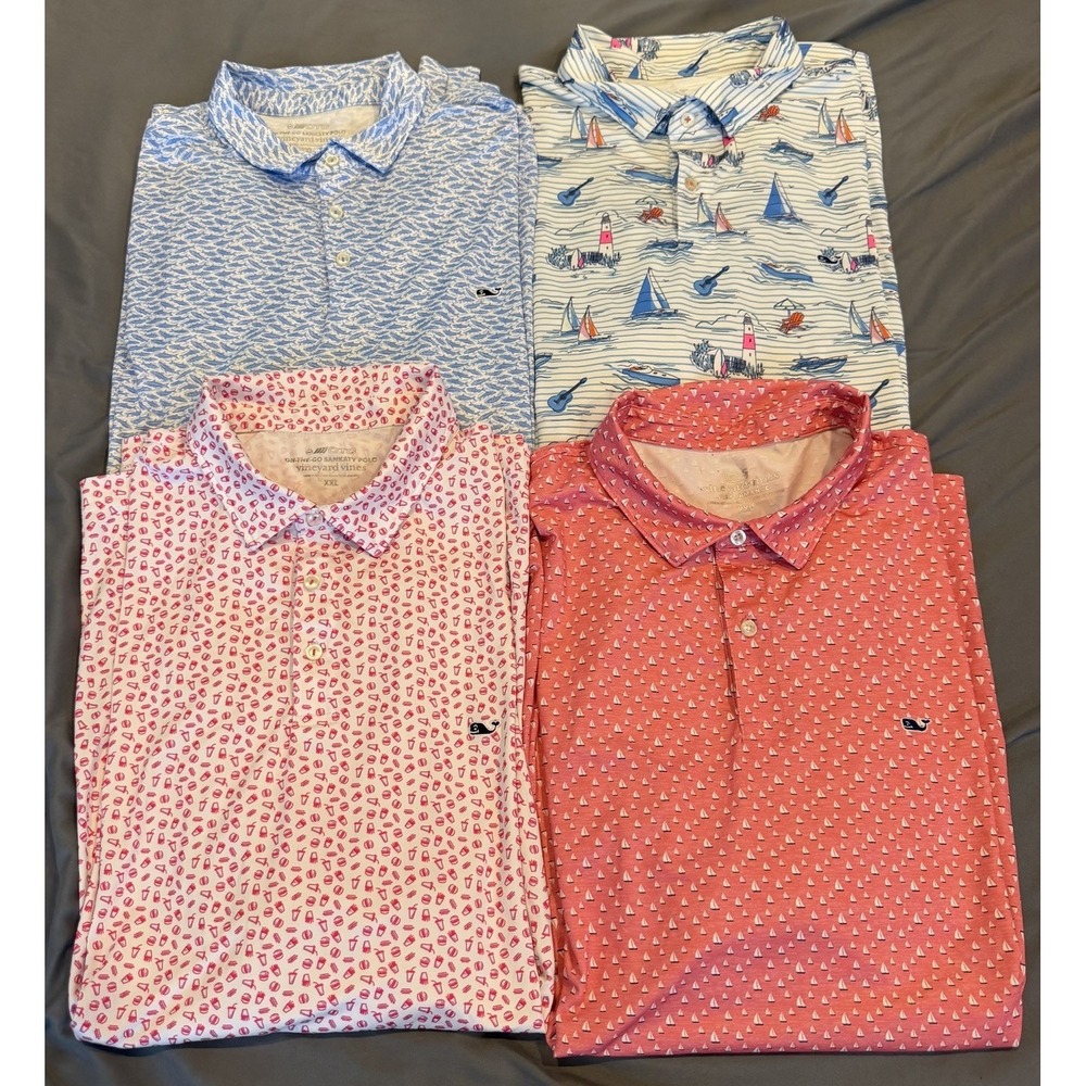 Lot Of 4 Vineyard Vines OTG Sankaty & Performance Polos AOP Size XXL Geometric